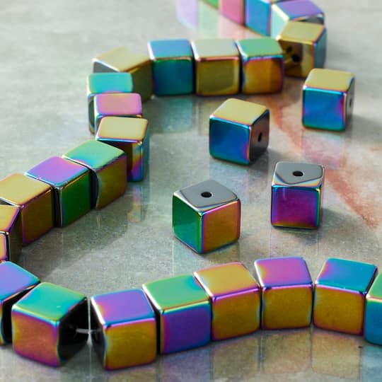 Rainbow Reconstituted Hematite Cube Beads by Bead Landing™